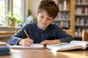 Student writing in a notebook
