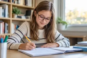 Student solving a math worksheet